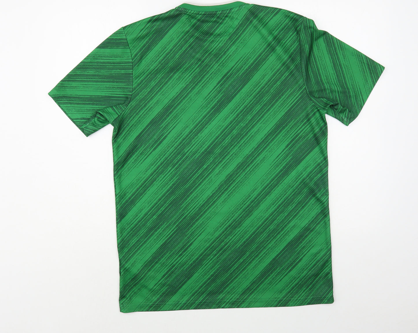 adidas Mens Green Striped Polyester  T-Shirt Size M V-Neck  - Irish Football Association