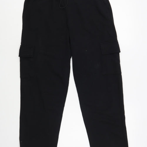 Primark Womens Black  Cotton Jogger Trousers Size 8 L27 in Regular Drawstring