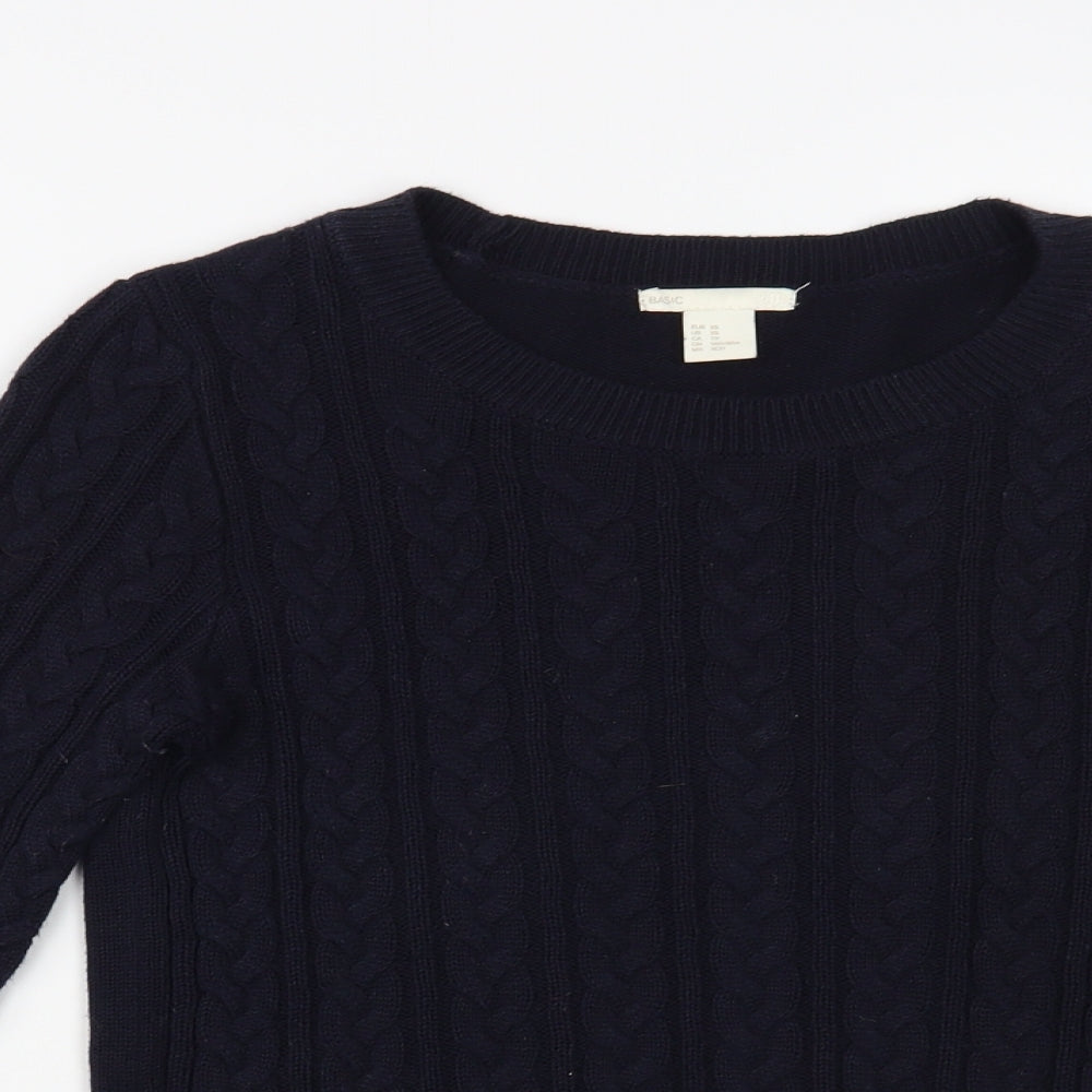 H&M Womens Blue Crew Neck  Acrylic Pullover Jumper Size XS
