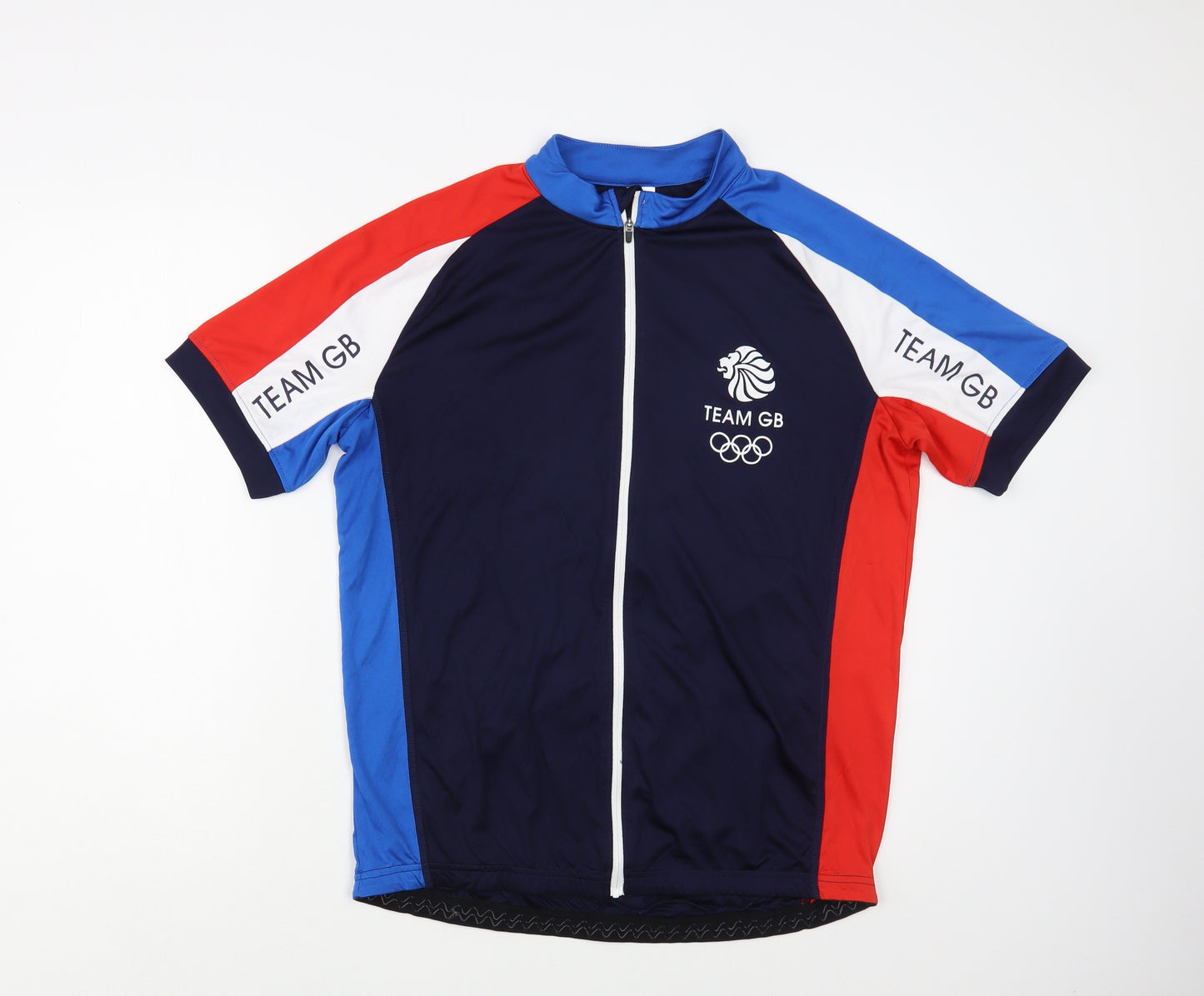 Team GB Mens Blue Colourblock Polyester Pullover T-Shirt Size L High Neck Zip