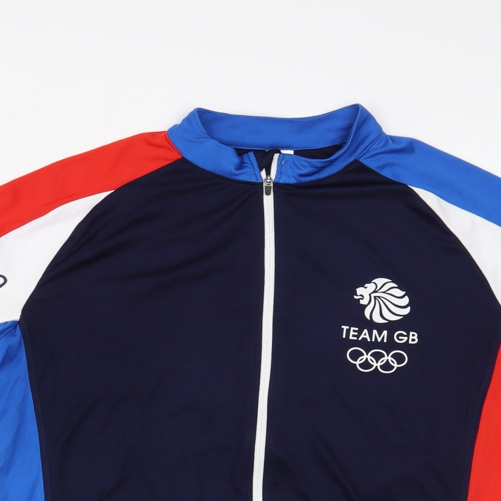 Team GB Mens Blue Colourblock Polyester Pullover T-Shirt Size L High Neck Zip