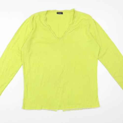 No 2moro Womens Green V-Neck  Cotton Pullover Jumper Size M