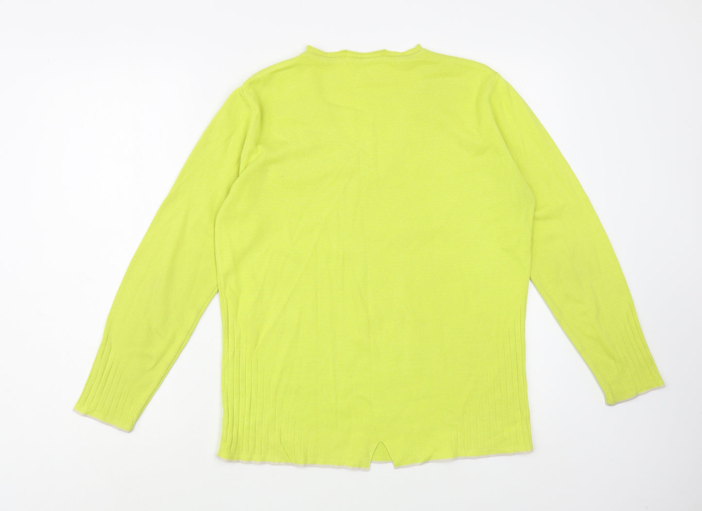 No 2moro Womens Green V-Neck  Cotton Pullover Jumper Size M