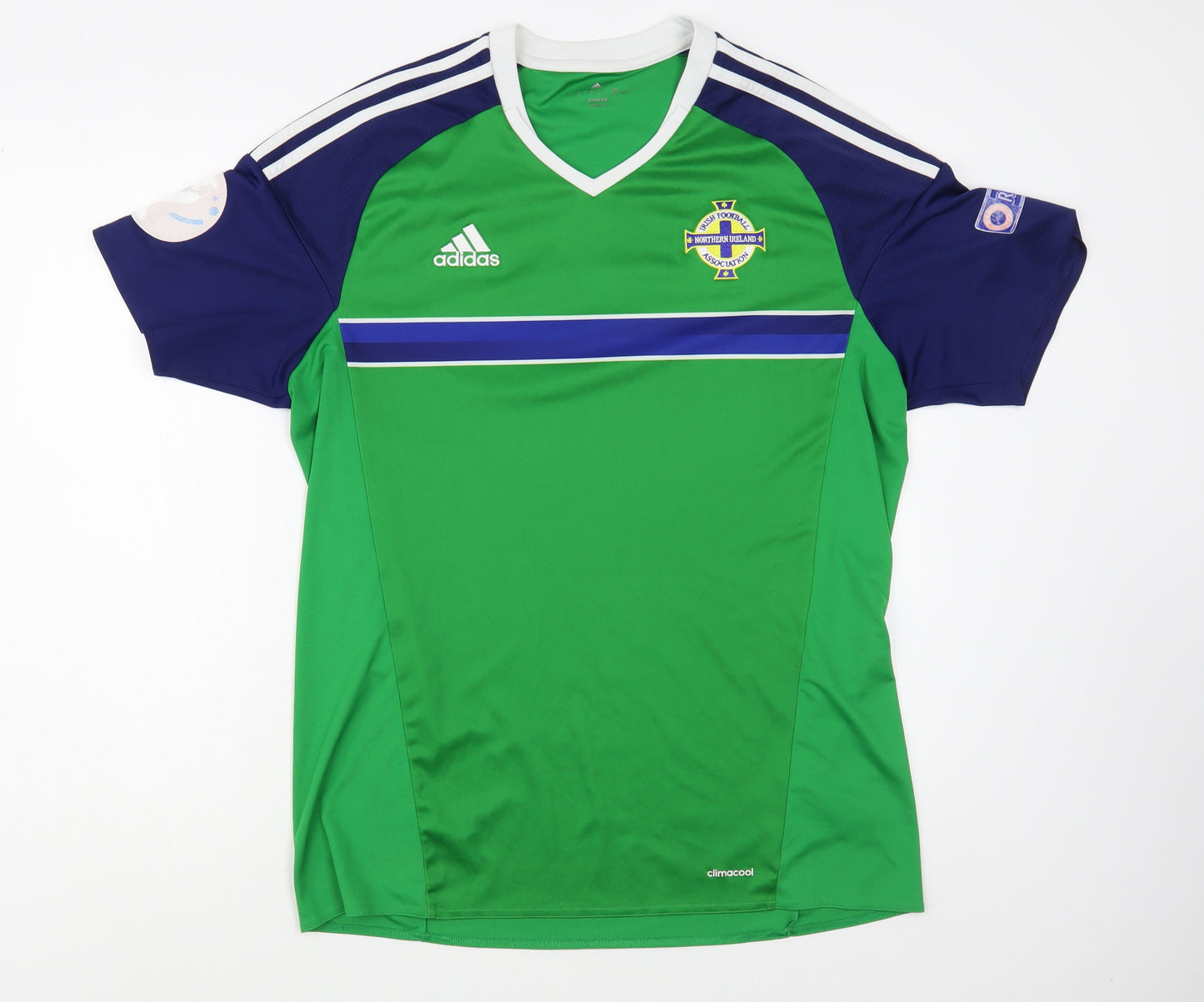 adidas Mens Green  Polyester  T-Shirt Size L V-Neck  - Irish Football Association
