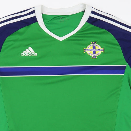 adidas Mens Green  Polyester  T-Shirt Size L V-Neck  - Irish Football Association