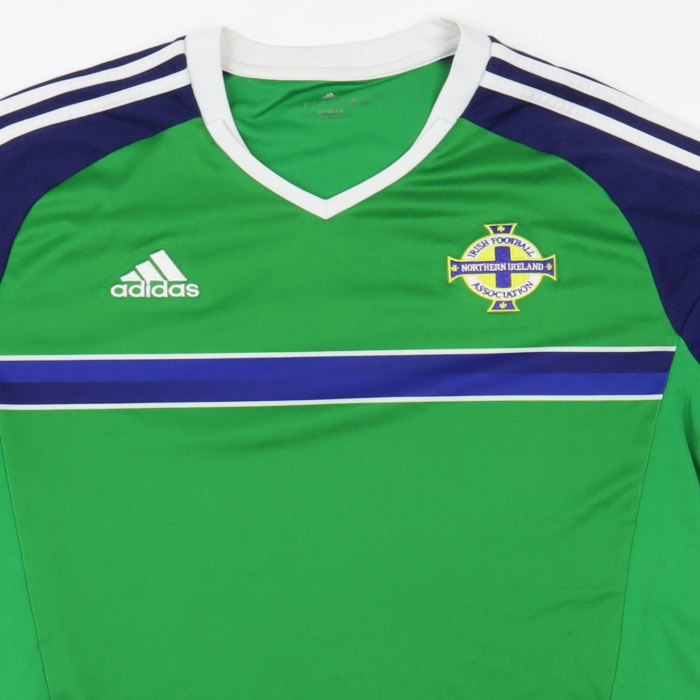 adidas Mens Green  Polyester  T-Shirt Size L V-Neck  - Irish Football Association