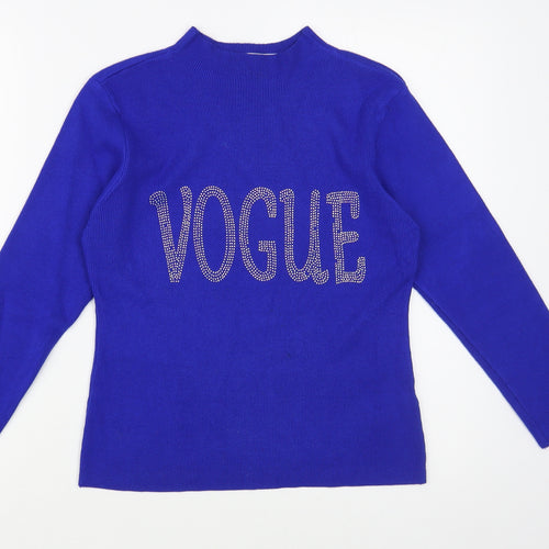 Zeva Womens Blue Mock Neck  Viscose Pullover Jumper Size S   - Vogue