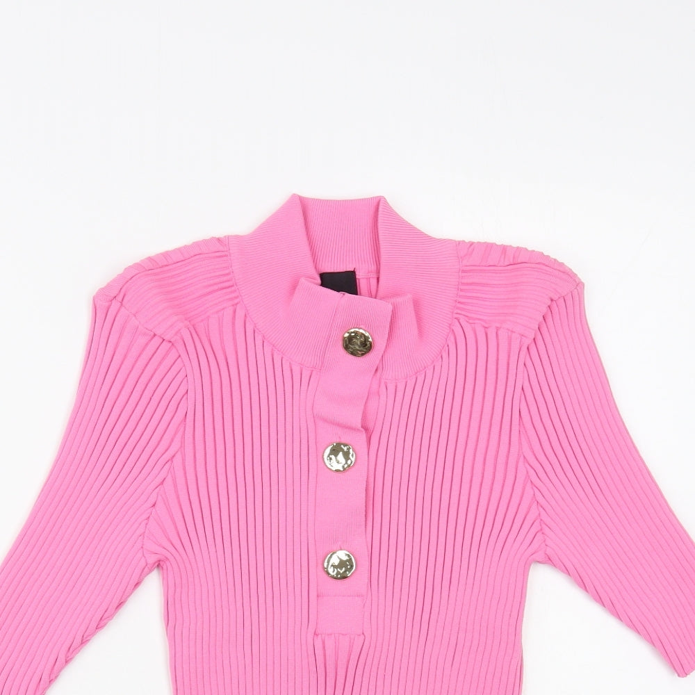 River Island Womens Pink Round Neck  Polyester Pullover Jumper Size 16