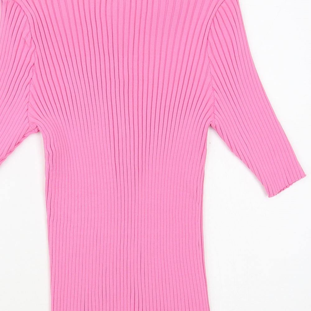 River Island Womens Pink Round Neck  Polyester Pullover Jumper Size 16
