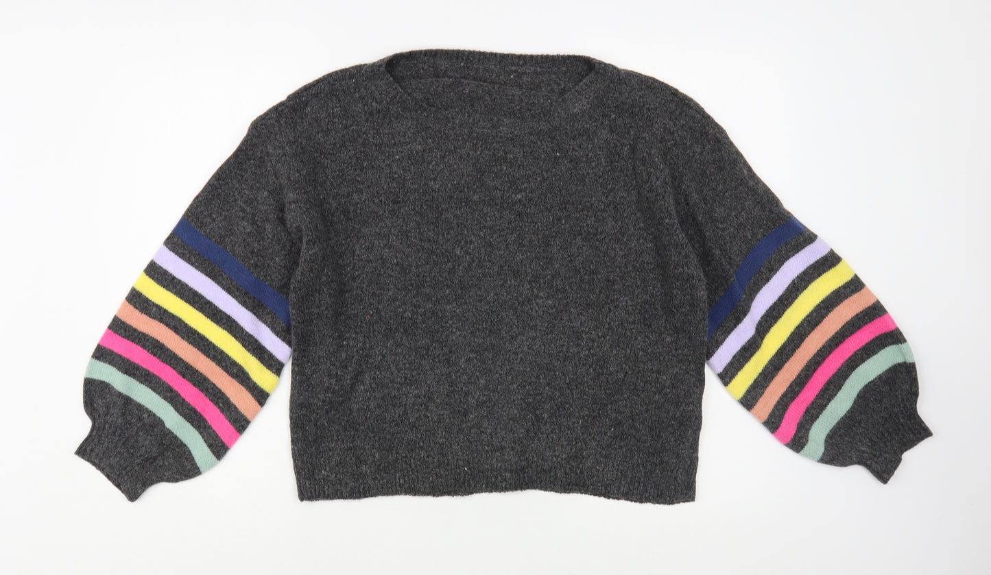 SheIn Womens Grey Boat Neck Striped Polyester Pullover Jumper Size S