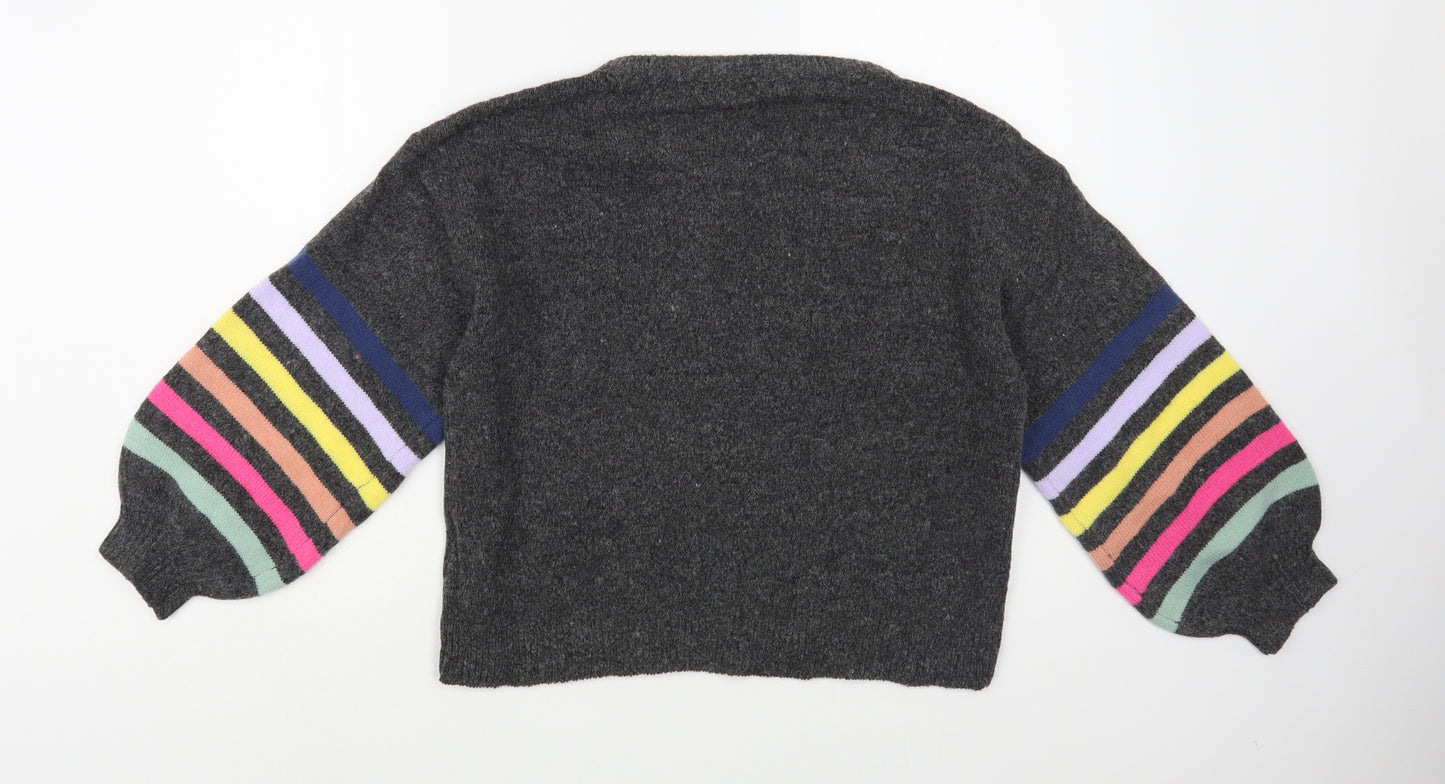 SheIn Womens Grey Boat Neck Striped Polyester Pullover Jumper Size S