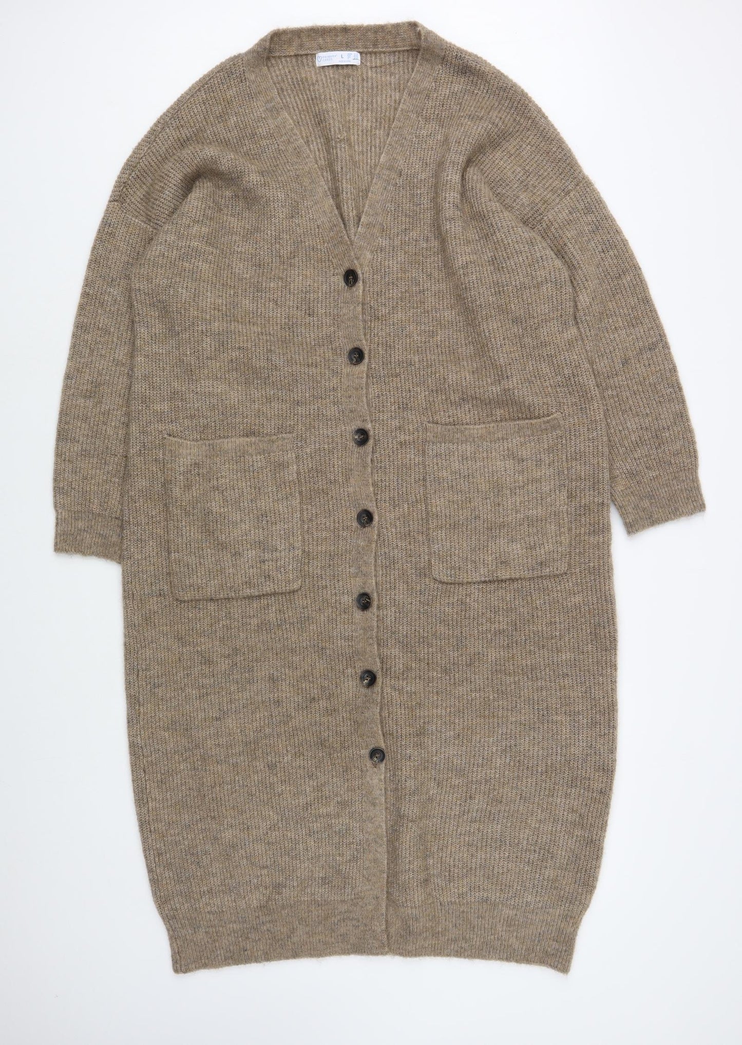 Primark Womens Beige V-Neck  Polyester Cardigan Jumper Size 14