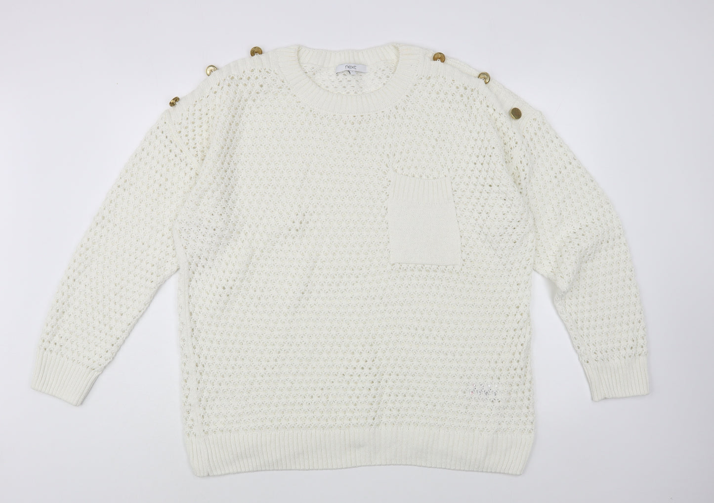 NEXT Womens White Round Neck  Cotton Pullover Jumper Size L