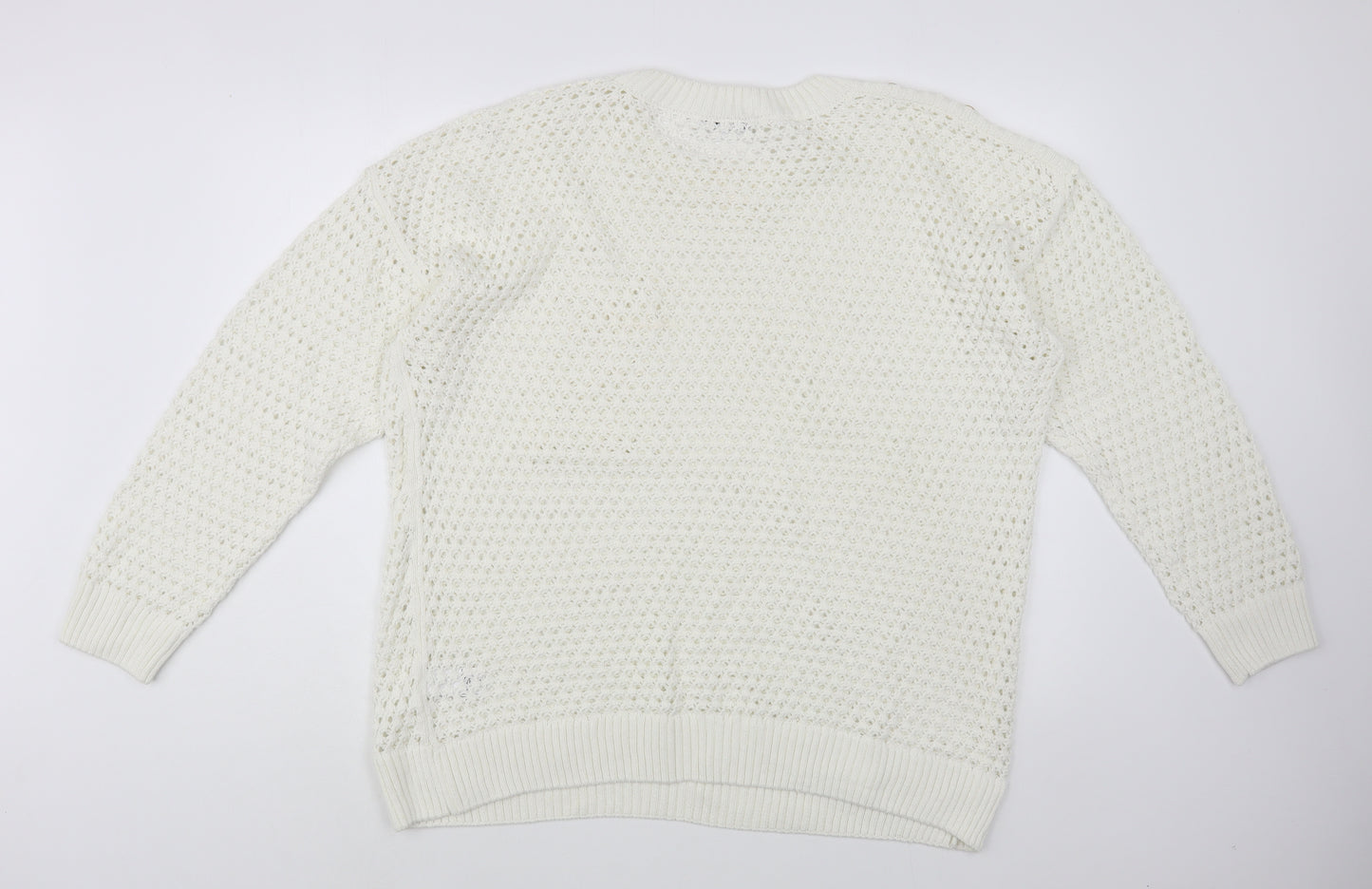NEXT Womens White Round Neck  Cotton Pullover Jumper Size L