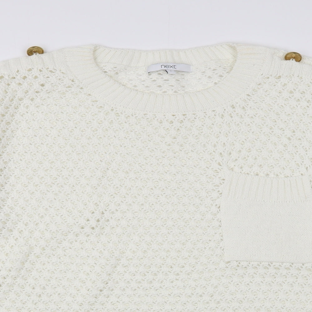 NEXT Womens White Round Neck  Cotton Pullover Jumper Size L