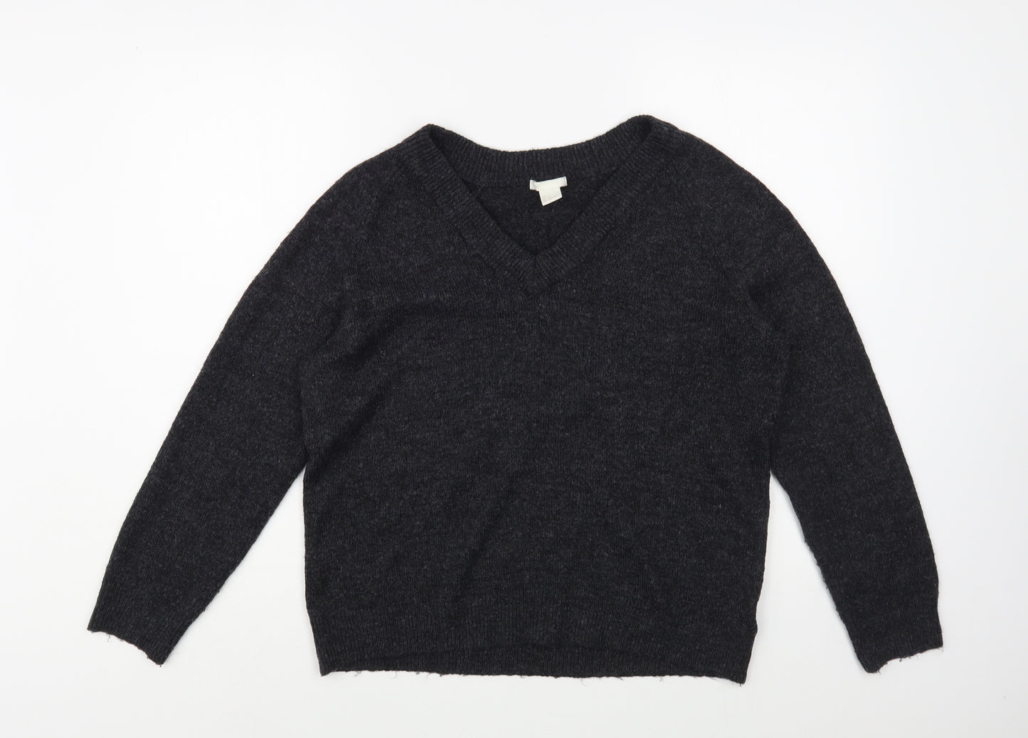 H&M Womens Grey V-Neck  Acrylic Pullover Jumper Size S
