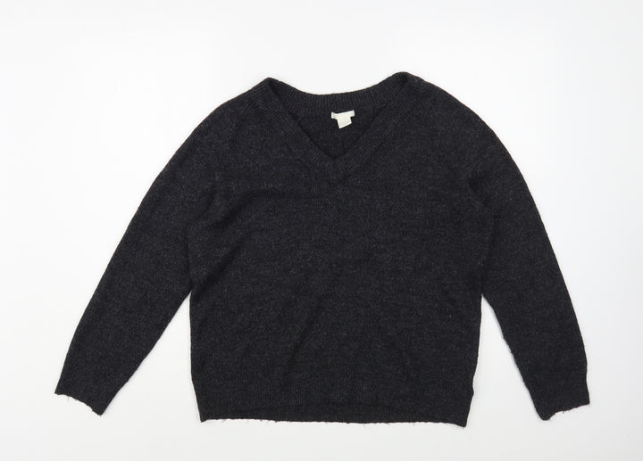 H&M Womens Grey V-Neck  Acrylic Pullover Jumper Size S