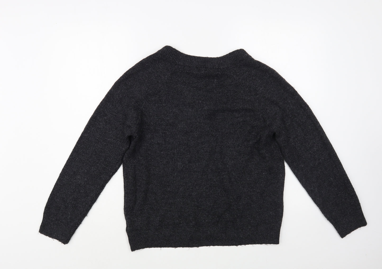 H&M Womens Grey V-Neck  Acrylic Pullover Jumper Size S