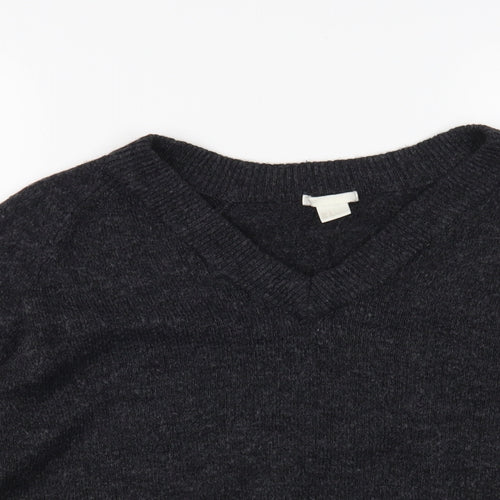 H&M Womens Grey V-Neck  Acrylic Pullover Jumper Size S