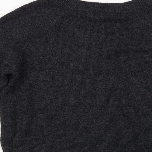 H&M Womens Grey V-Neck  Acrylic Pullover Jumper Size S