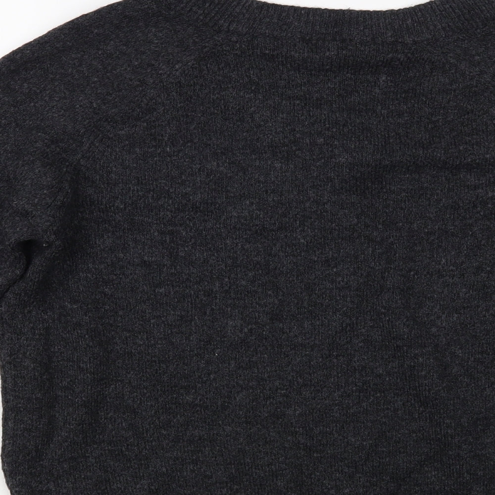 H&M Womens Grey V-Neck  Acrylic Pullover Jumper Size S
