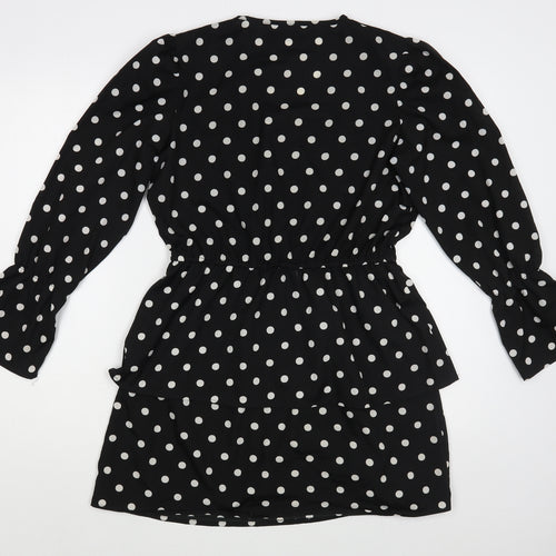 Boohoo Womens Black Polka Dot Polyester Fit & Flare  Size 10  V-Neck Pullover