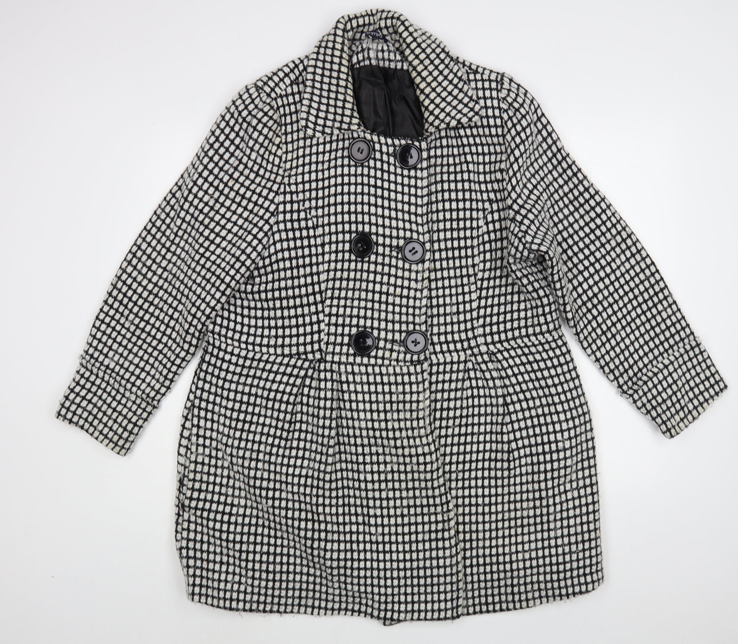 Samya Womens Black Check  Pea Coat Coat Size 16  Button