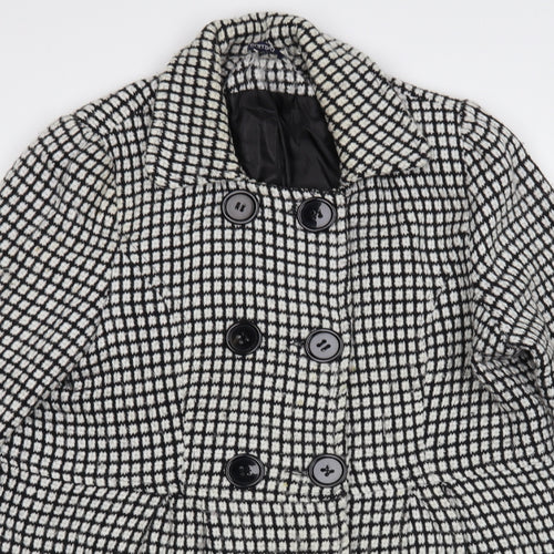 Samya Womens Black Check  Pea Coat Coat Size 16  Button