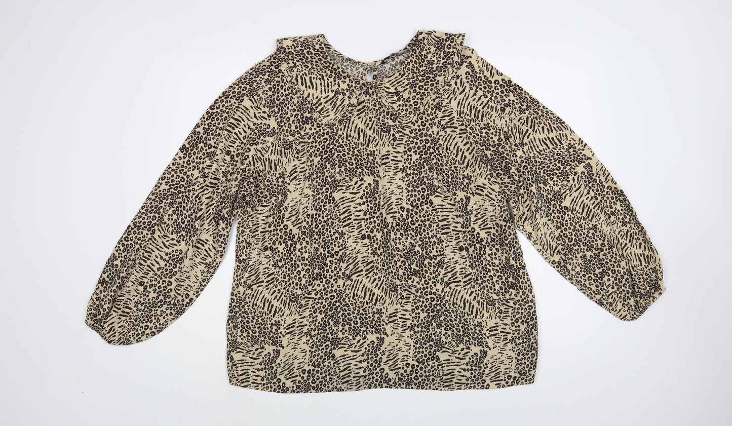 Marks and Spencer Womens Beige Animal Print Viscose Basic Blouse Size 18 Collared