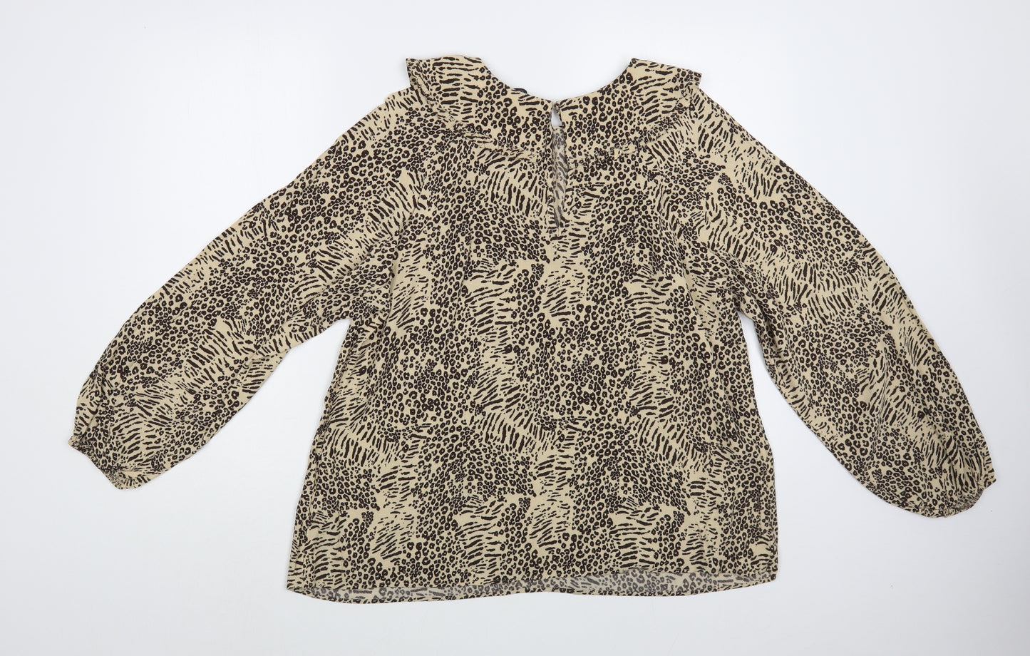 Marks and Spencer Womens Beige Animal Print Viscose Basic Blouse Size 18 Collared