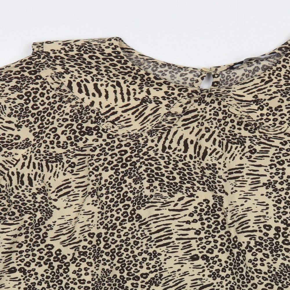 Marks and Spencer Womens Beige Animal Print Viscose Basic Blouse Size 18 Collared