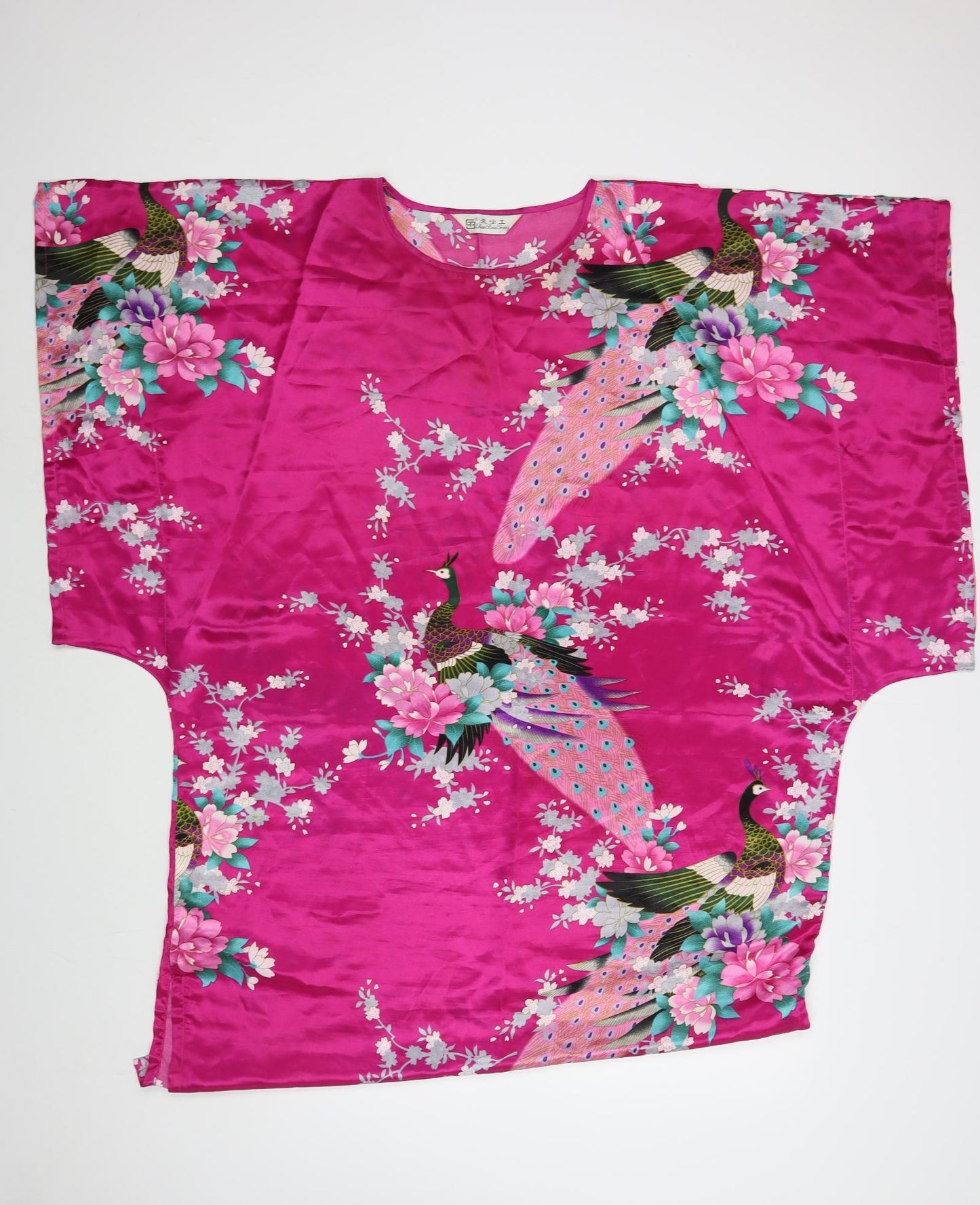 Tian Bao Gong Womens Pink Floral Polyester Tunic Blouse Size XL Round Neck - Beach Cover Up