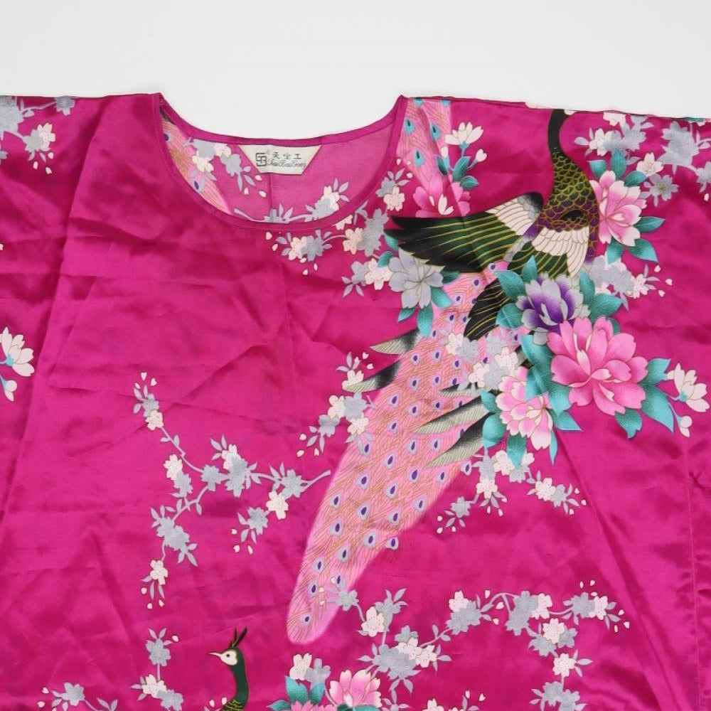 Tian Bao Gong Womens Pink Floral Polyester Tunic Blouse Size XL Round Neck - Beach Cover Up