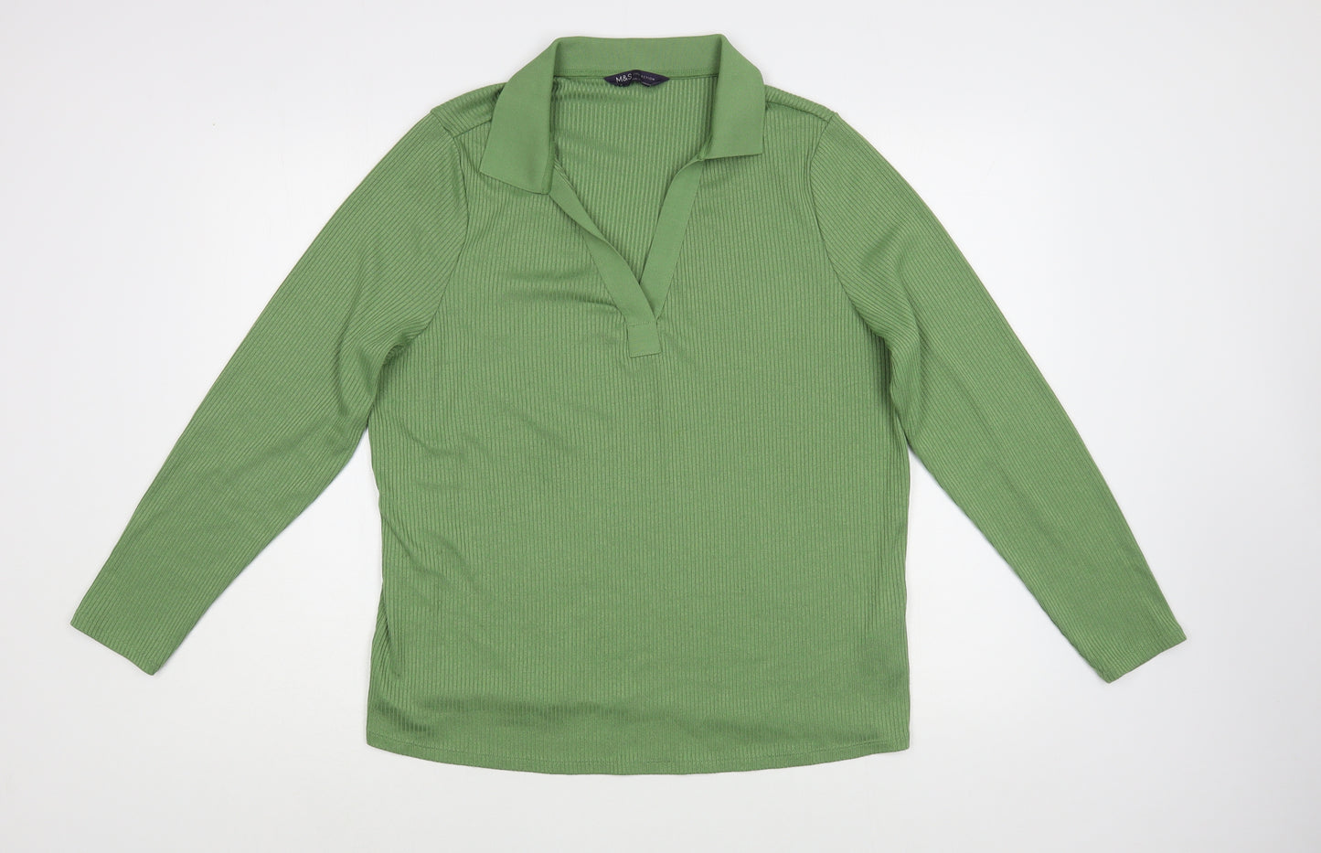 Marks and Spencer Womens Green Collared  Polyester Pullover Jumper Size 18