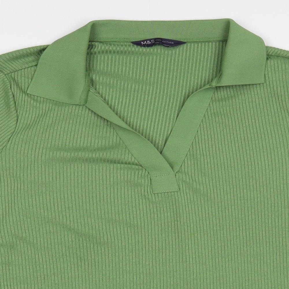 Marks and Spencer Womens Green Collared  Polyester Pullover Jumper Size 18