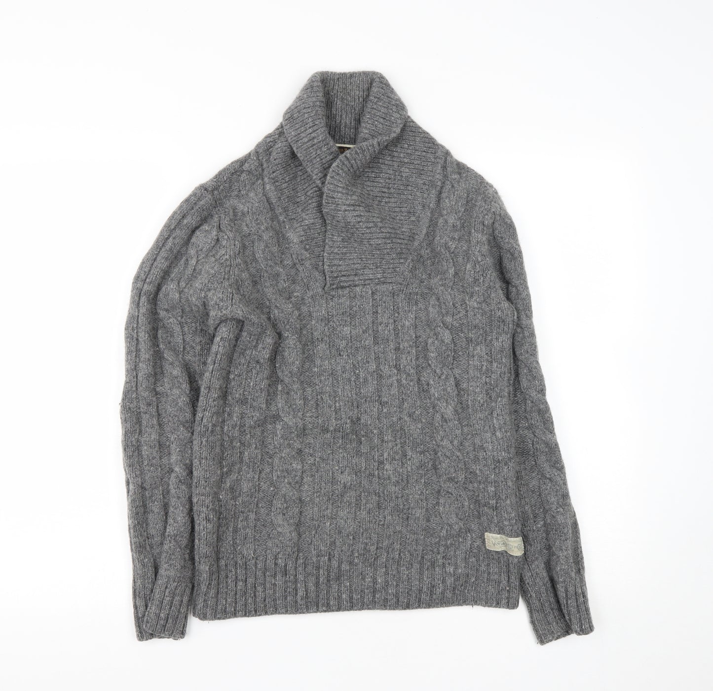 JACK & JONES Mens Grey V-Neck  Wool Pullover Jumper Size S