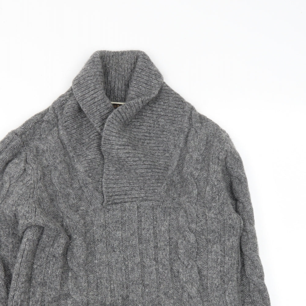 JACK & JONES Mens Grey V-Neck  Wool Pullover Jumper Size S