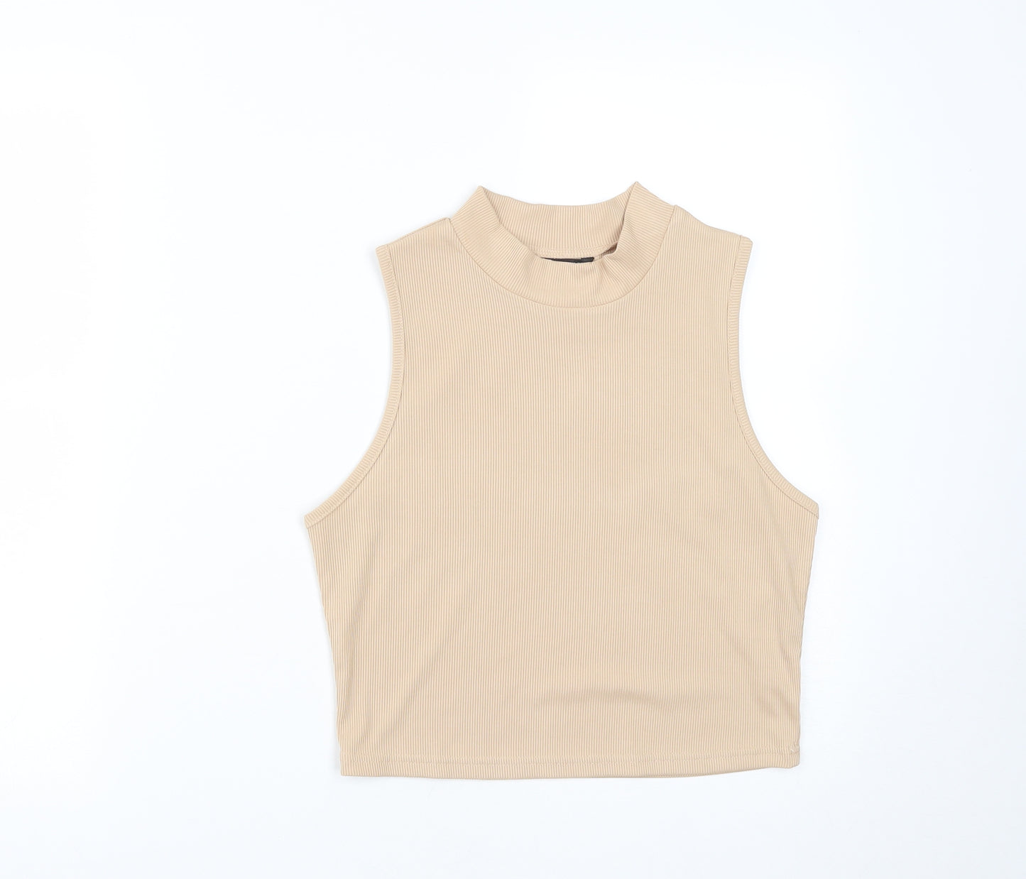SheIn Womens Beige  Polyester Cropped Tank Size L High Neck