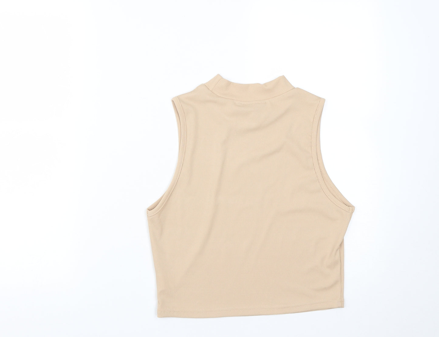 SheIn Womens Beige  Polyester Cropped Tank Size L High Neck