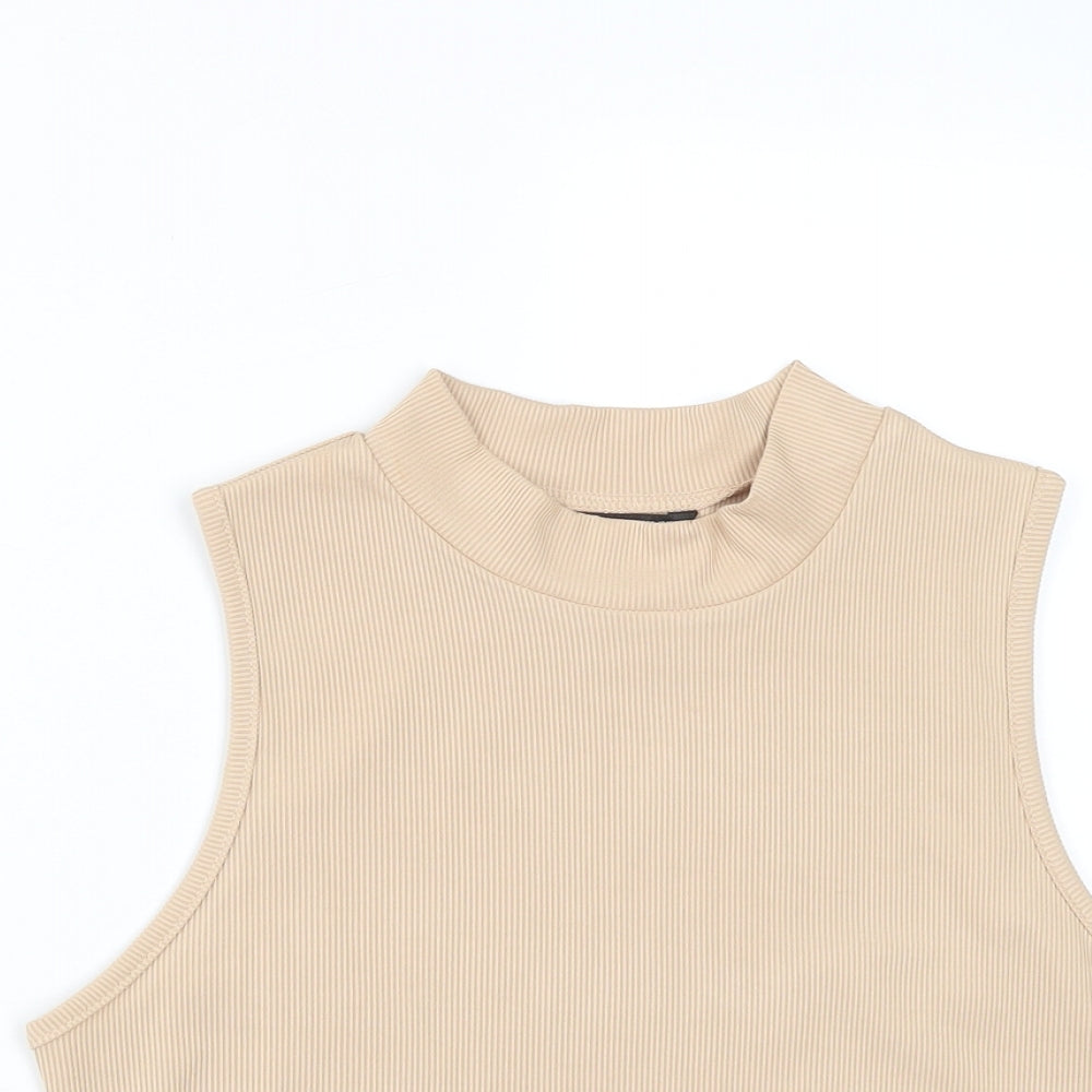 SheIn Womens Beige  Polyester Cropped Tank Size L High Neck