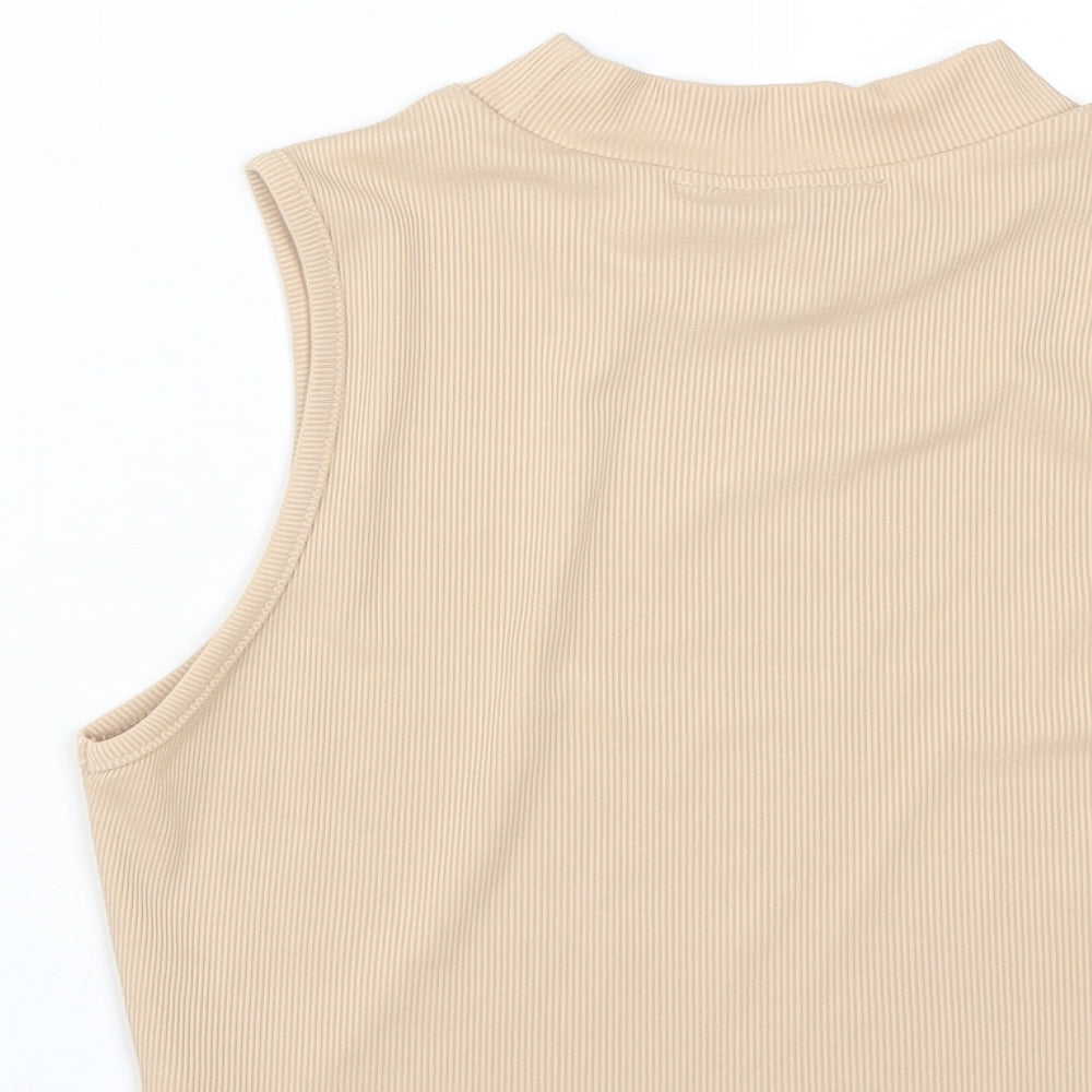 SheIn Womens Beige  Polyester Cropped Tank Size L High Neck