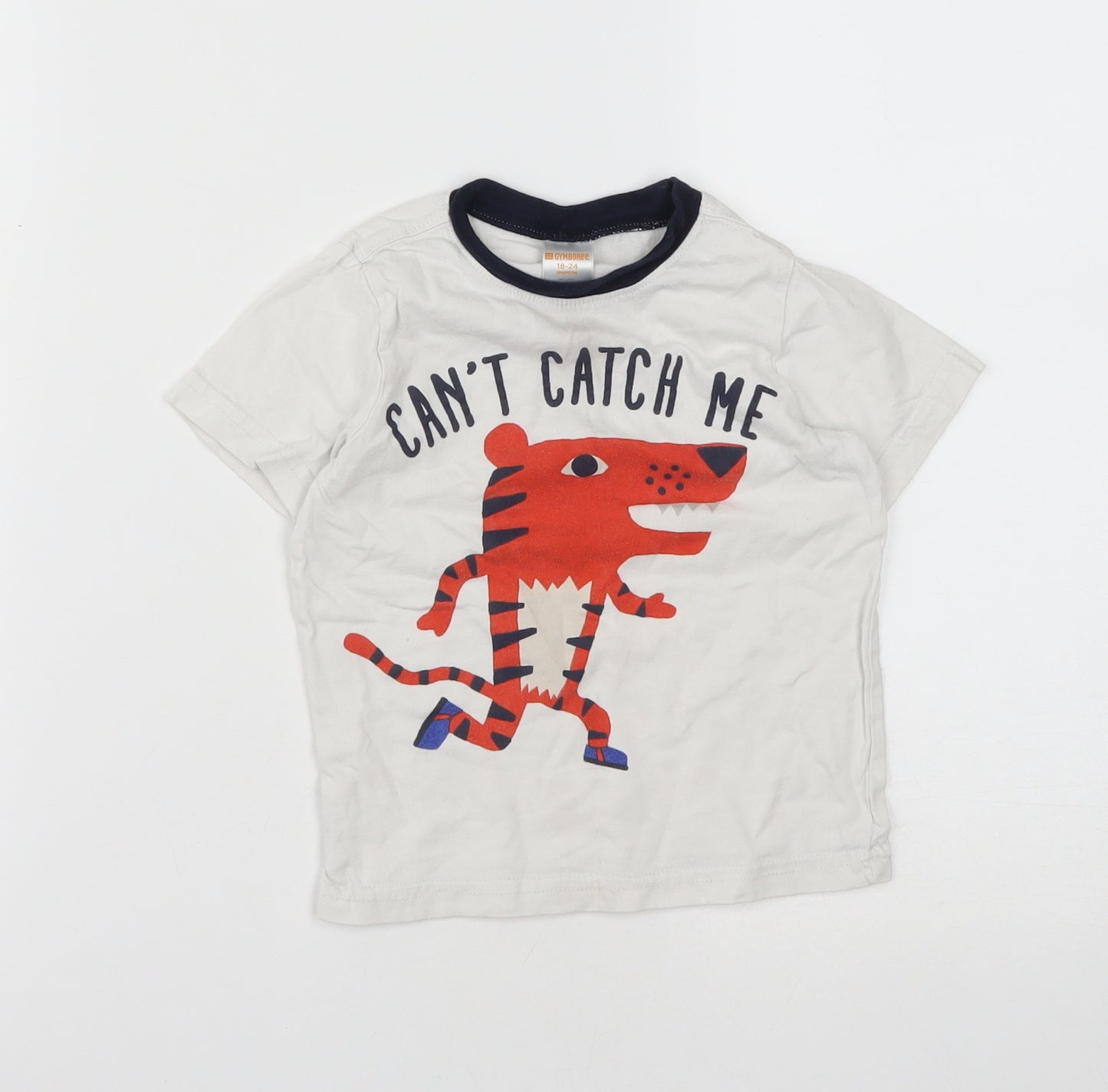 Gymboree Boys White  Cotton Basic T-Shirt Size 18-24 Months Round Neck  - Tiger Print