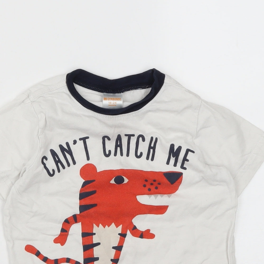 Gymboree Boys White  Cotton Basic T-Shirt Size 18-24 Months Round Neck  - Tiger Print