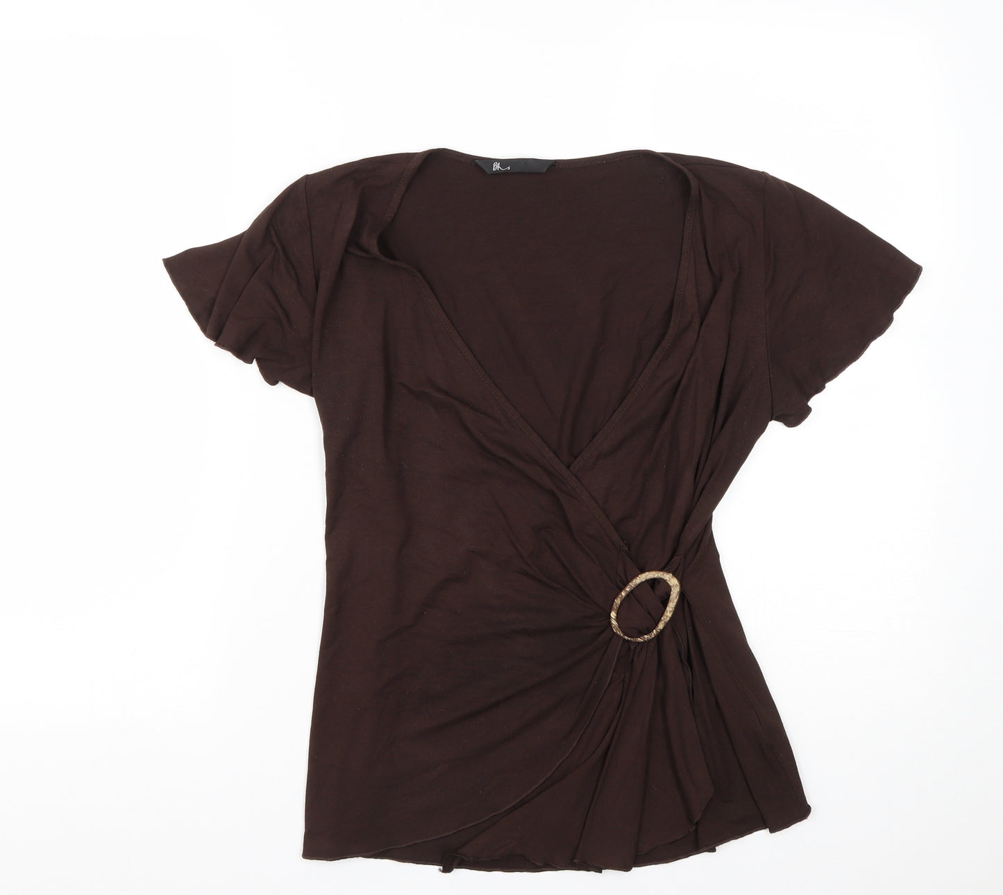 BHS Womens Brown  Viscose Basic T-Shirt Size 12 V-Neck