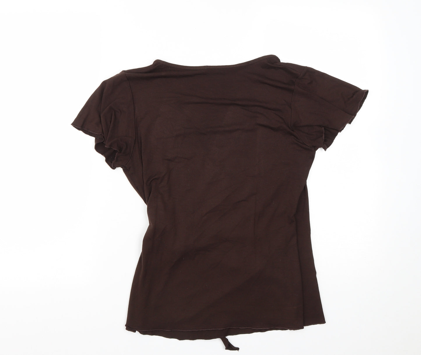 BHS Womens Brown  Viscose Basic T-Shirt Size 12 V-Neck