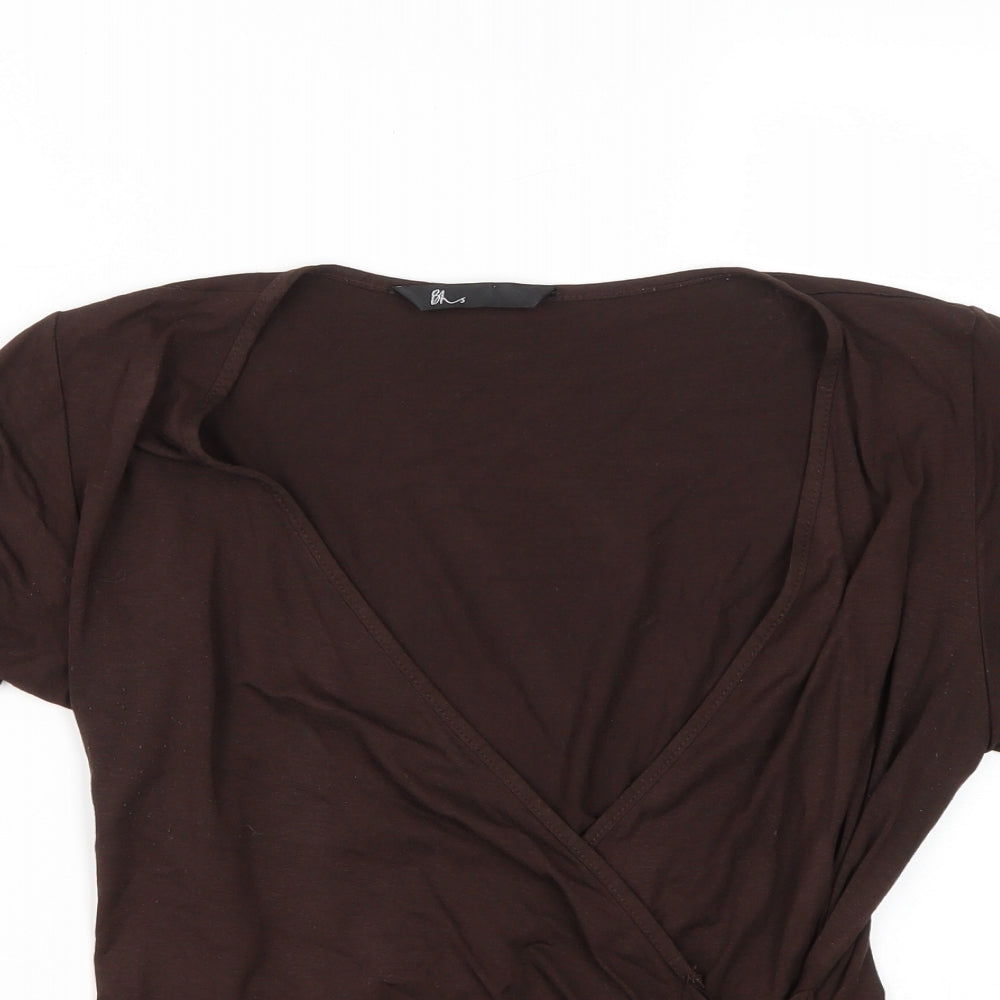 BHS Womens Brown  Viscose Basic T-Shirt Size 12 V-Neck