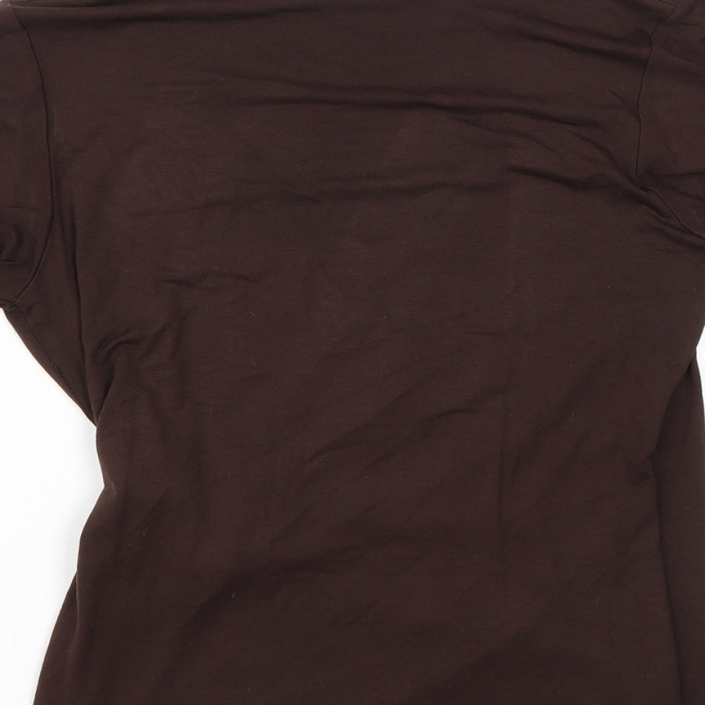 BHS Womens Brown  Viscose Basic T-Shirt Size 12 V-Neck