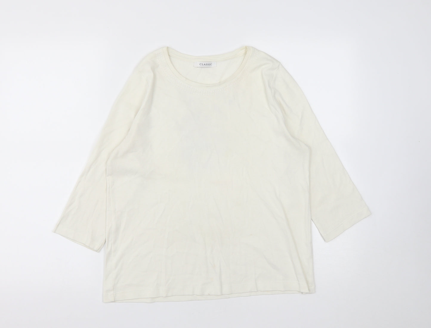 Classic Womens White  Polyester Basic T-Shirt Size M Round Neck