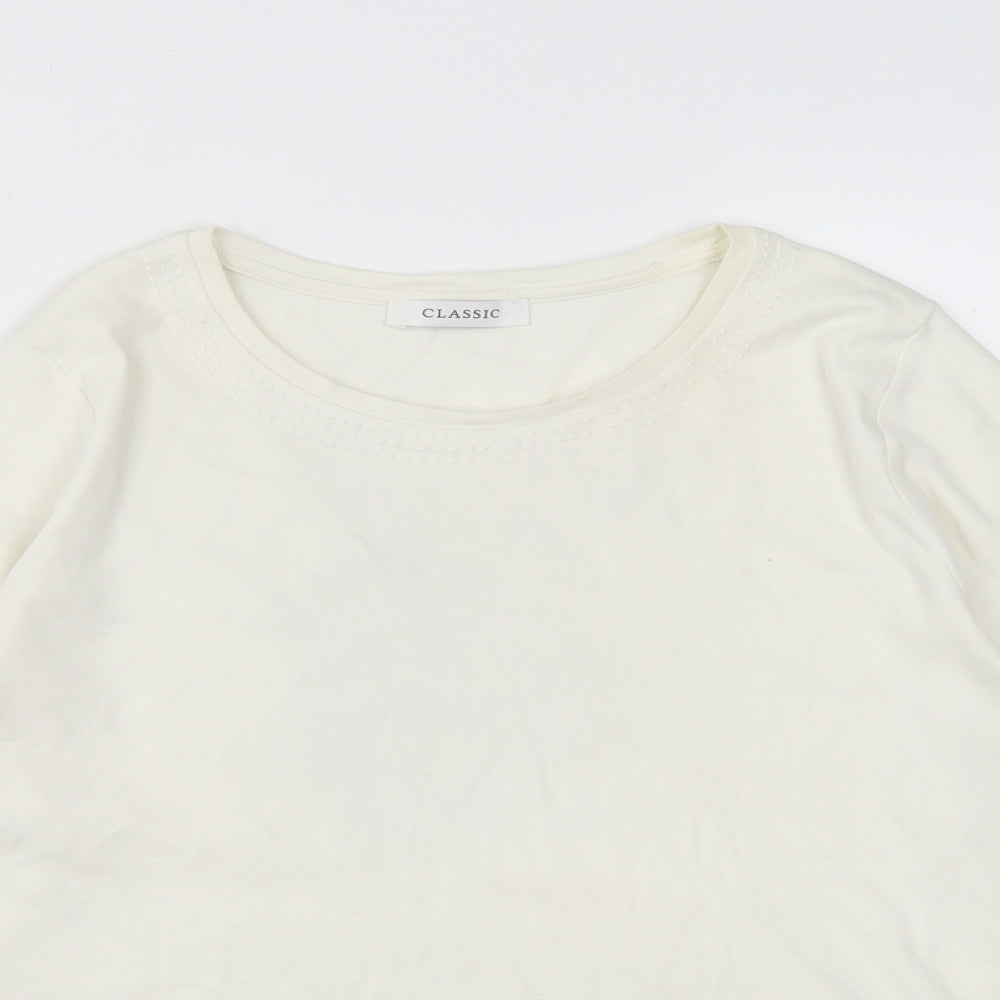 Classic Womens White  Polyester Basic T-Shirt Size M Round Neck