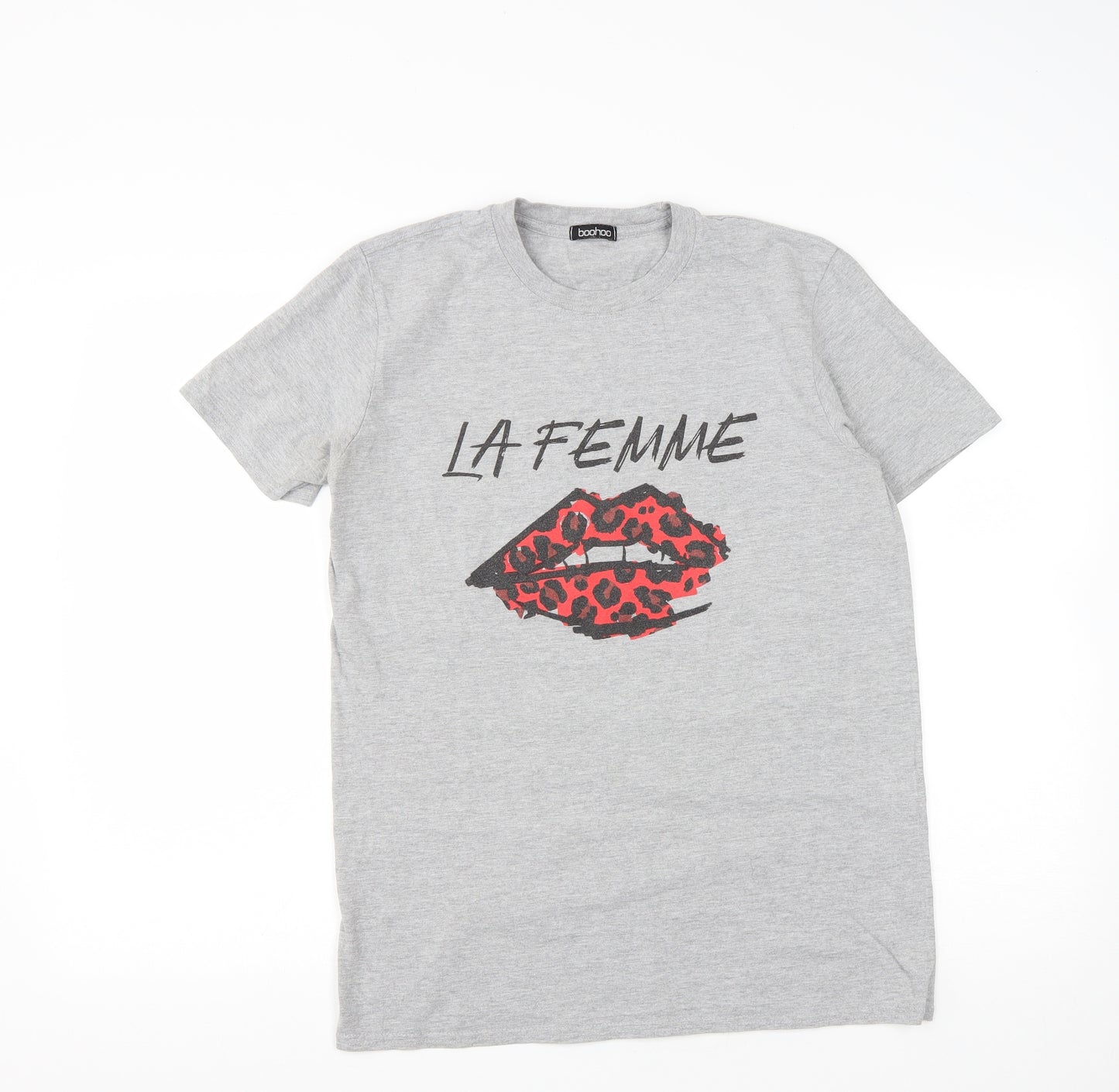 Boohoo Womens Grey  Polyester Basic T-Shirt Size S Round Neck - La Femme